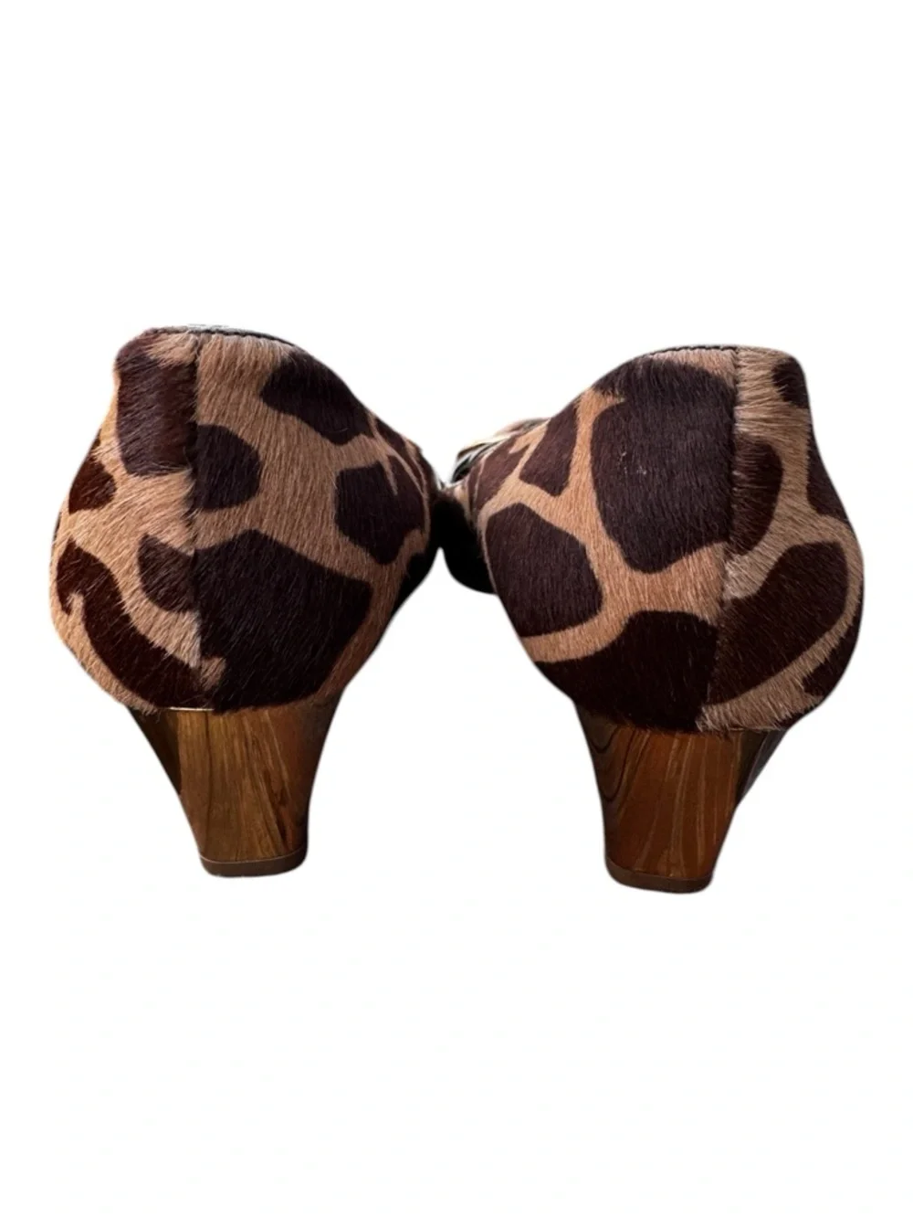 PRADA Calf Hair Giraffe Print Square Toe Kitten Heels Gold Buckle Sz 36.5 US 6.5 - Picture 6 of 15